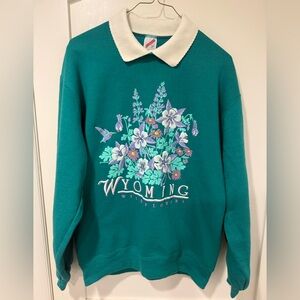 Vintage Jerzees Wyoming Wildflowers Teal Sweatshirt